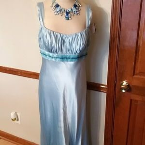 blue satin and beads evening gown